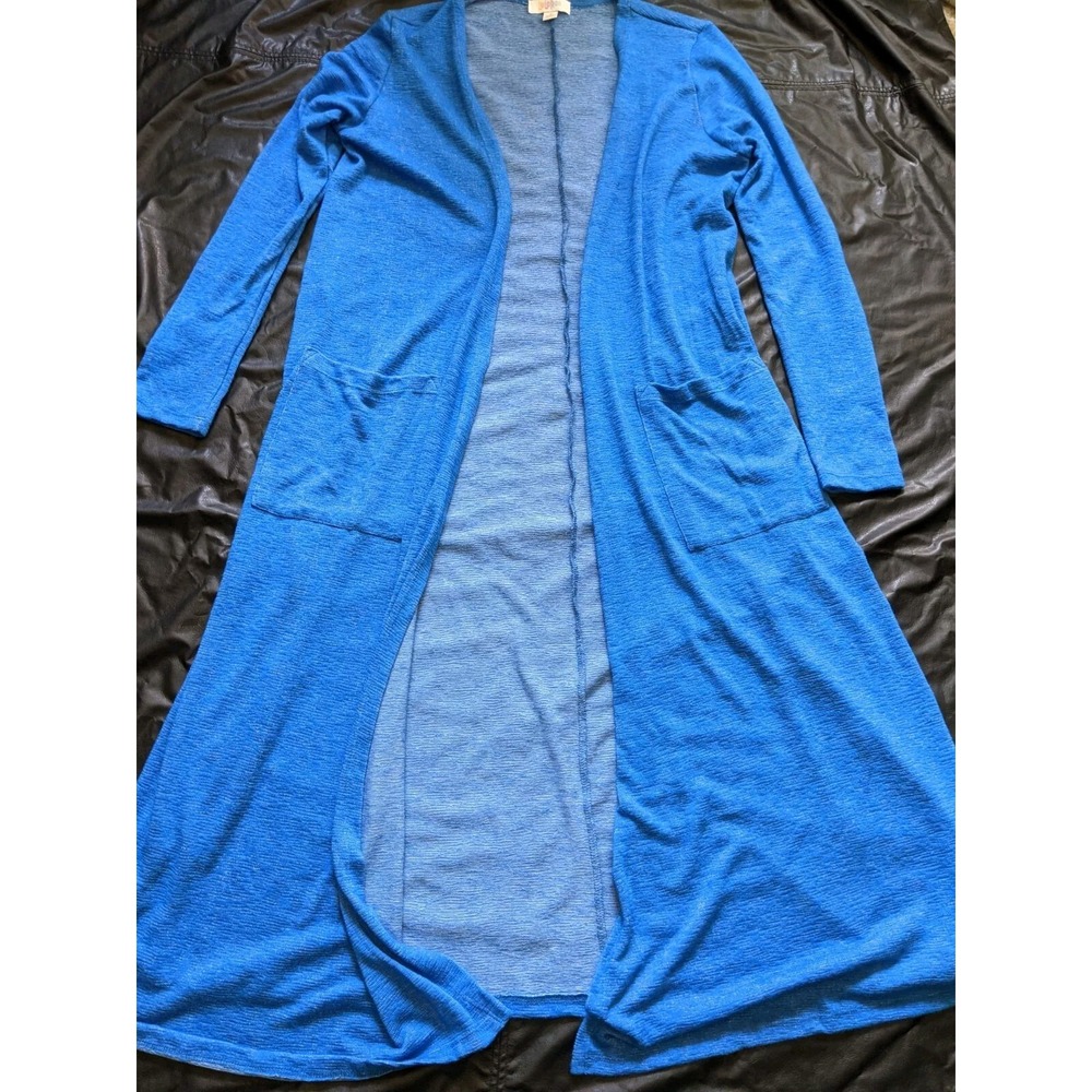 Lularoe Long Blue Duster Cardigan Open Front Pockets Size S